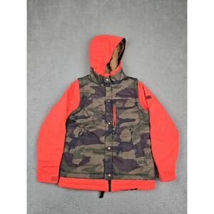 686 Ski Jacket Youth Medium Green Camo Orange Hooded Insulated Snowboard